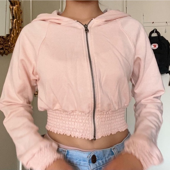 Light Pink Cropped Zip-Up Hoodie from Streetwear Society - Picture 2 of 3